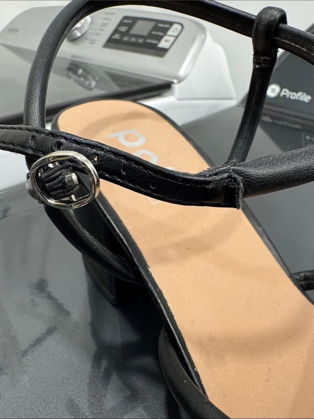 POP Agreeable Black Strappy Square Toe Block Heel Sandals in 10M